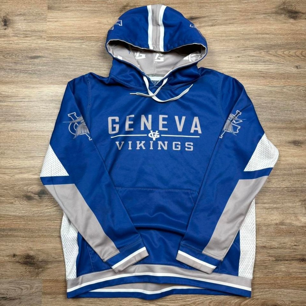 vintage 90s blue made in usa geneva vikings hoodie